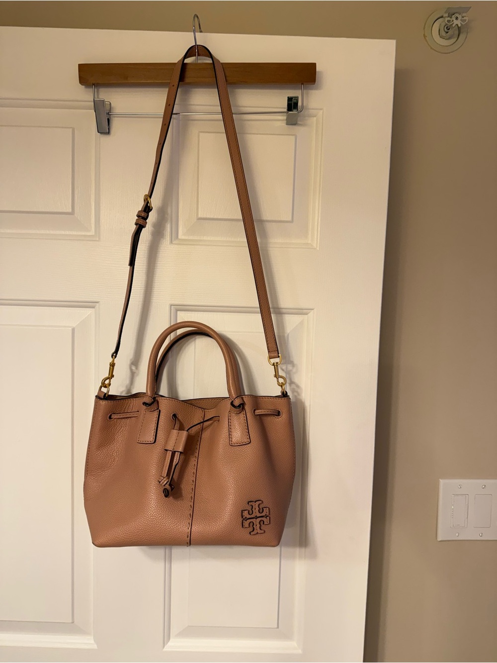 Tory Burch Cognac Pebbled Leather Drawstring Shoulder Bag